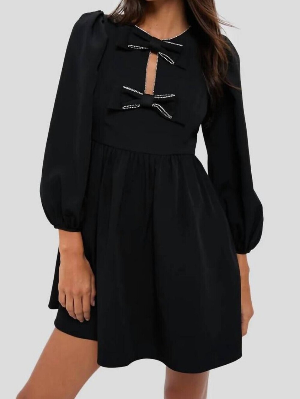 Tuckernuck x Hyacinth House Blair Black Rhinestone Bow Mini Dress L Party Nwot